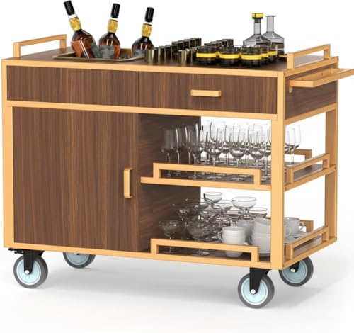 CrazyAnt Bar Cart with Wheels, 3-Tier Vintage Wood Serving Cart,