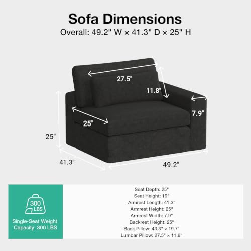 Image of Novilla Deep Seat Modular Sectional Sofa, Removable Washable Covers, Cloud Couch with Lumbar Pillows, Chenille Boneless Sectional Couch Dark Gray, No Assembly Required, Right-Arm Chair