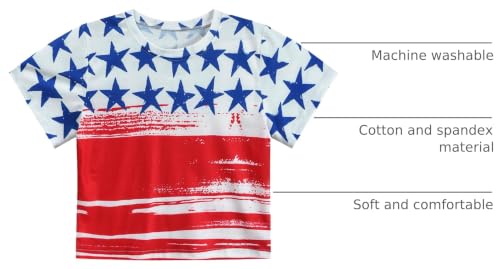 Image of DDSOL Girls July 4th Crop Tops Patriotic Shirt American Flag Short Sleeve Tshirts for Girl 6-14 Years