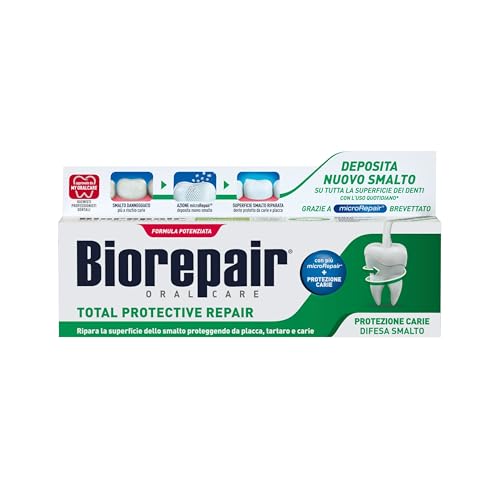 Biorepair, Dentifricio Total Protective Repair, Ripara lo Smalto, Protegge da Placca, Tartaro e Carie, Ripara lo Smalto, Mantiene l'Alito Fresco, Dentifricio Senza Fluoro, 75 ml