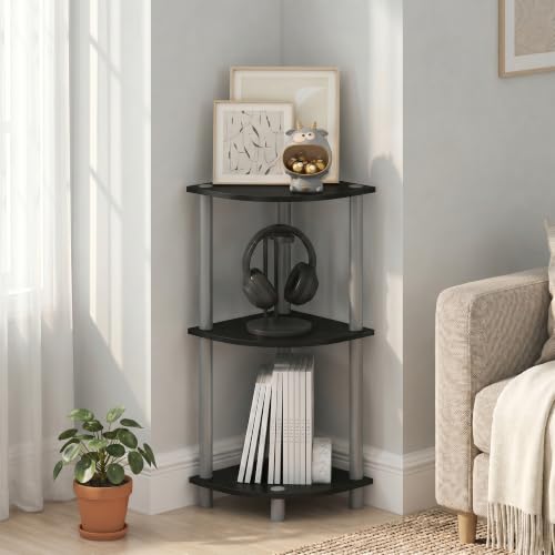 Image of Furinno Turn-N-Tube Toolless Assembly 3-Tier Storage Shelves, Black | Black Corner Shelf, Open Storage Book Shelf, for Organization and Storage, Living Room, Home Office, Bedroom