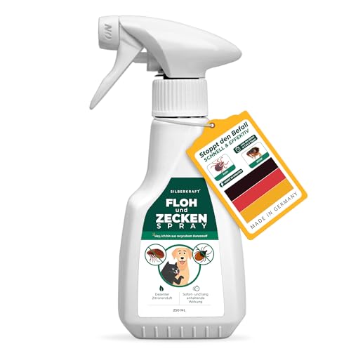 Silberkraft Floh- und Zeckenspray 250 ml für Hund, Katze & Kleintiere – Repellent gegen Flöhe und Zecken
