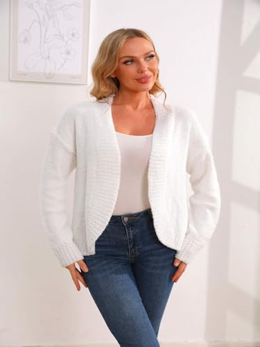 Image of Women's Long Sleeve Open Front Fuzzy Knit Cardigan, Popcorn Knit | Popcorn fuzzy open knit cardigan, loose fit, soft plush casual layering top