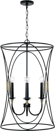 Capital Lighting 545641KB Amara Transitional Curved Open-Cage Hourglass Metal Pendant Foyer, 4-Light 240 Total Watts, 30" H x 19" W, Matte Black with Brass