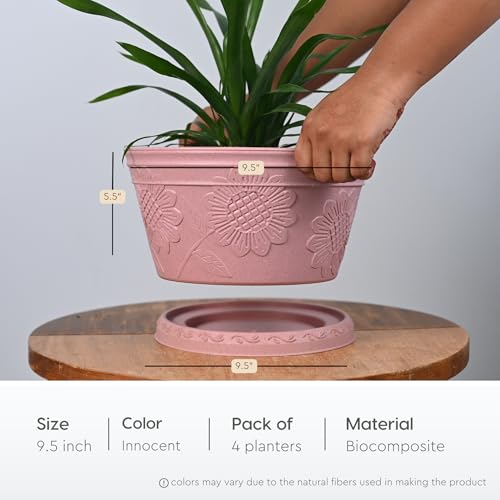 Image of Eha Earth Friendly Nile Planter 9.5 inch Planters for Home Decor| Bamboo Based Plant Pot | Pack of 4 | UV Protected Pot for Plant | Flower Pot for Living Room, for Outdoor and Indoor | Innocent