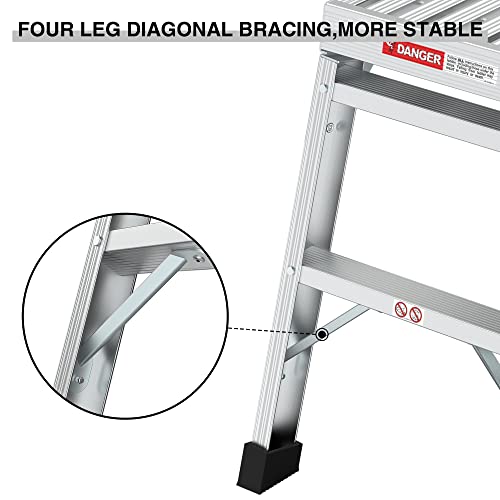 Work Platform Aluminum Step Ladder Drywall Safe Ansi Approved Of Capacity 225 Lbs Medium Duty Portable Bench Folding Ladders Stool W/Non-Slip Matb #TOP5