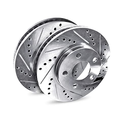 R1 Concepts eLINE Series Rear Drilled and Slotted Brake Rotors Compatible For 2015-2021 Ford Mustang
