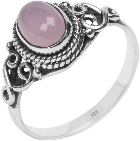 Avicrafts Rose Quartz Stone Ring 925 Sterling Silver Statement Ring For Women Handmade Gemstone Christmas Jewellery Gift For Her