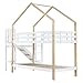 Rvjiahe Etagenbett mit Rutsche und dreistufiger Winkelaufstiegsleiter, Hausbett mit mit Absturzsicherung, Kinderbett, Bettrahmen aus Massivholz, Weiß+Natur, 90x200cm (Weiß+Natur, 90x200cm)