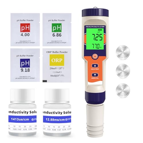 Image of 7-in-1 Digital Pool Salt Tester | pH, ORP, Salinity, TDS, EC, Temperature Meter, For Saltwater Pools, Hot Tubs, Spas, Aquariums, Hydroponics