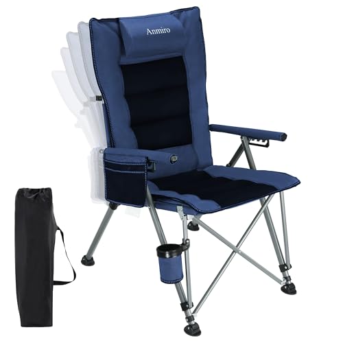 Image of Heavy Duty Folding Camping Chair Supports 400 LBS, Hard Arm Portable Outdoor Chair with Cup Holder & Storage Bag, Foldable Collapsible for Camp, Picnic, Lawn, Fishing
