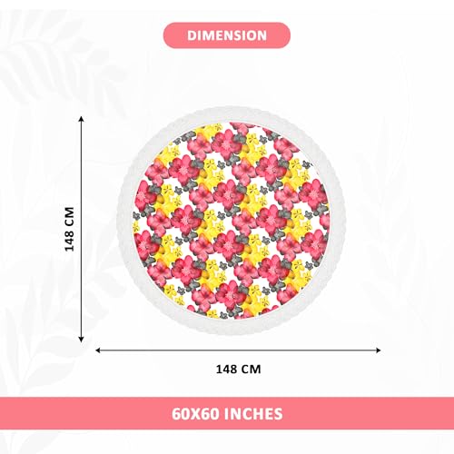 Image of Kuber Industries Polyvinyl Chloride(PVC)60x60 Inches Round Waterproof 4 Seater Dining Table Cover,Durable & Wipeable Centre Table Sheet,Cloth & Protector for Home,Bedroom&Office,Multi Floral,White Red