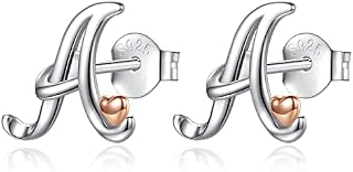 CELESTIA Initial Letter Earrings for Women Sterling Silver Stud Earrings Rose Gold Heart Small Earing Gift for Women Teenaged Girls