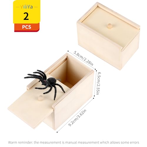 YiliYa Spinne In Box, 2 Stücke Spinne Streich-Box, Scherzartikel zum Erschrecken Lustig Spinne in Einer Holzkiste Spielzeug-Streich, Geschenk für Frau und Mann witzig Überraschungsbox