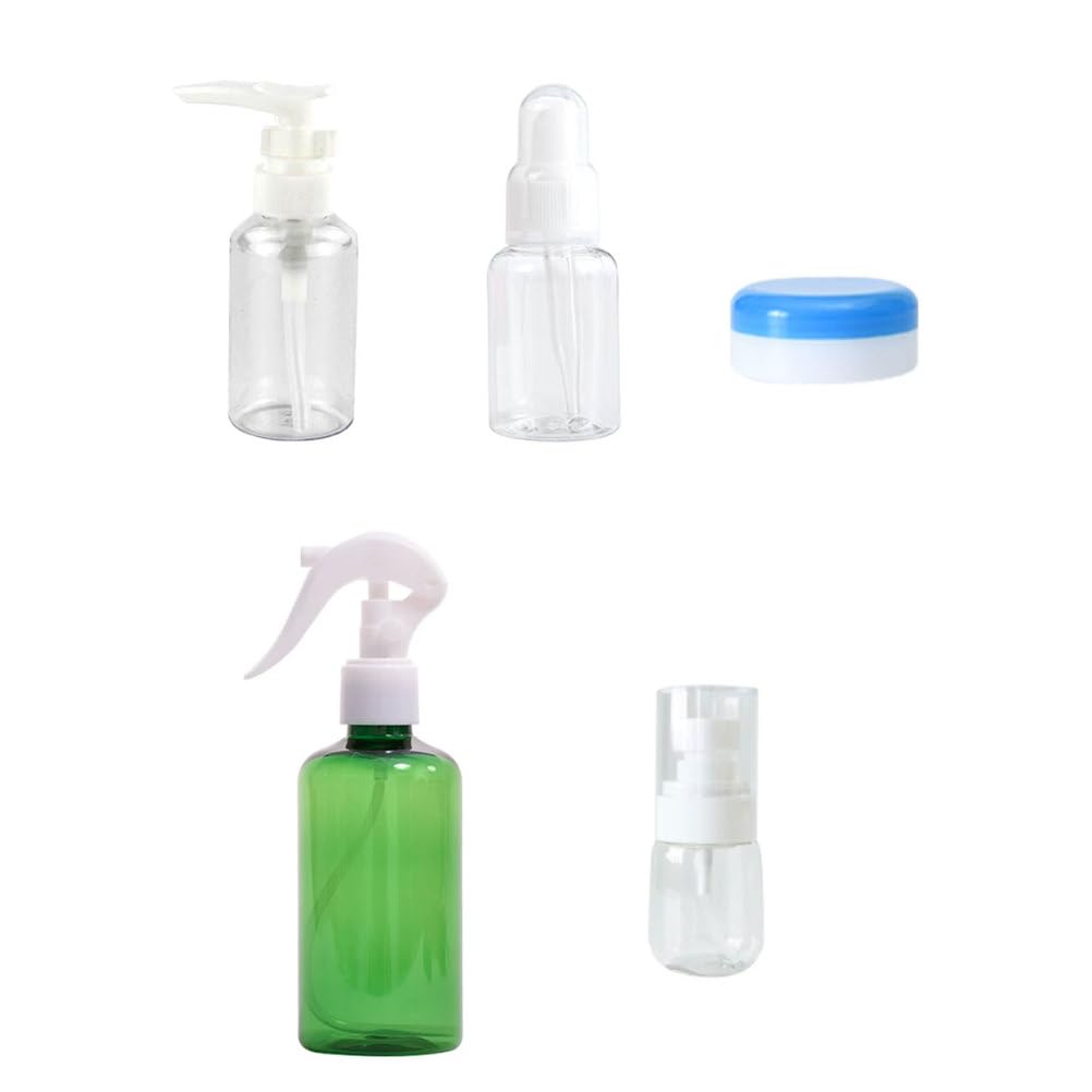 ttnmrc Montessori Practical Life Bottles Set - 5pcs Empty Refillable Plastic Containers with Pump, Spray, Dropper, Cream Jar