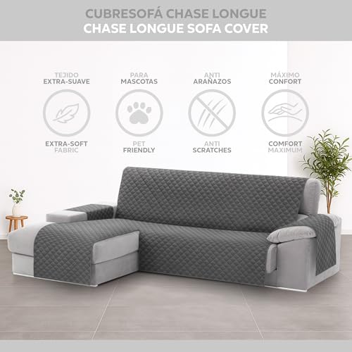 Textilhome Sofa Überzug MALU, Sofaüberwurf L Form Links, Sofaschutz Größe 240 cm, Couch Überzug Gepolstert, Sofaschoner SofaÜberwurf Schutzdecke, Universell, Haustierfreundlich, Grau