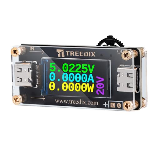 Treedix Verificador USB tipo C para tipo C QC PD3.0 módulo disparador com ecrã LCD, conector tipo C, 5 V, 9 V, 12 V, 15 V, 20 V, 5 A, voltagem ajustável, fonte de alimentação, PD2.0/PD3.0, QC2.0