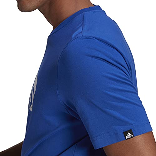 Adidas Men's Essentials Embroidered Linear Logo Tee Blue/White (As1, Alpha, L, Regular, Regular, Standard, Blue/White) #TOP4