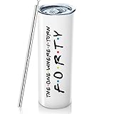 Picture of 40th Birthday Gifts For Women 1982 Birthday Decorations For Women Female 12 oz Wine Tumbler Happy 40 Year Old Bday Presents For Bestie Friend Sister Woman White Wine Cup With Turn Forty Keychain