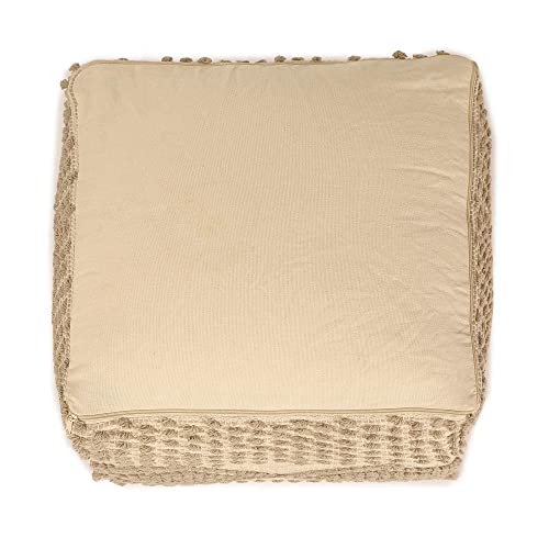 · Redearth · Unstuffed Boho Pouf Ottoman Cover Textured Storage Cube Footrest, Square Poof, Pouffe Footrest For Living Room, Bedroom, Nursery, Kidsroom; 100% Cotton (20"X20"X20"; Taupe) #TOP7