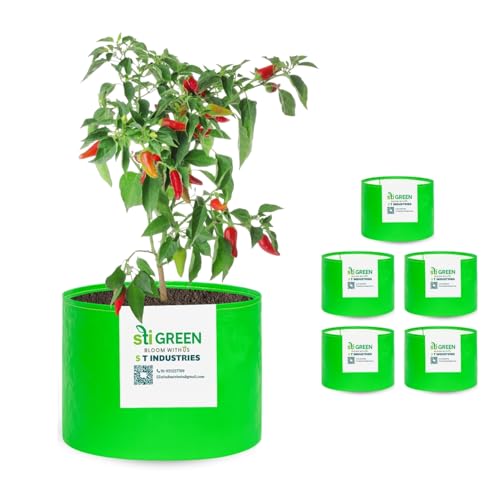 Image of HDPE Grow Bags for Plants 15X9 Inch (Pack of 6) | 260 GSM Heavy Duty UV-Protected Round Green Colour Plant Bags for Terrace and Vegetable Gardening | Strong & Reusable|