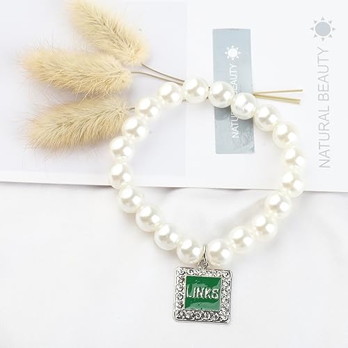 Image of UJIMS Link Sorority Gift Pretty Green and White Sorority Sister Brooch Pin Sisterhood Jewelry Greek Sorority Bracelet Graduation Gift