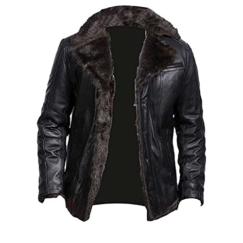 HiFacon - Giacca da uomo in pelle di pecora, colore: Nero Nero - Giacca in ecopelle in shearling L