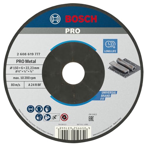 Bosch Professional 1x Standard for Metal Schleifscheibe (für Metall, Ø 150 x 6 x 22,23 mm, Gekröpft, Zubehör Winkelschleifer)