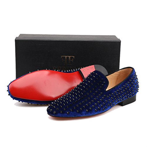FERUCCI Men Blue Velvet Slippers Loafers Flat with Black Spikes4