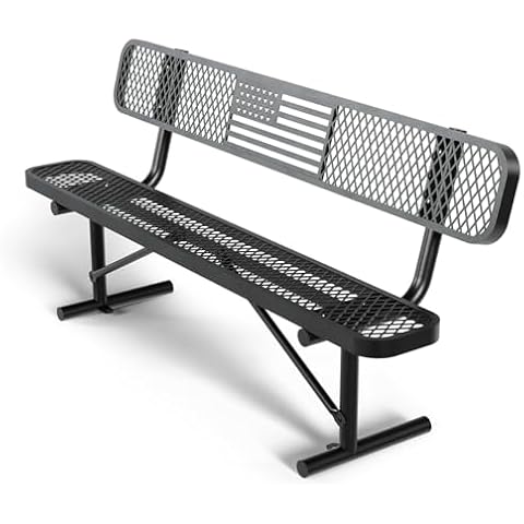 Belinova 6FT Heavy-Duty Expanded Metal Outdoor Bench with Backrest, Steel Mesh Portable Seating for Garden, Park, Black Cover