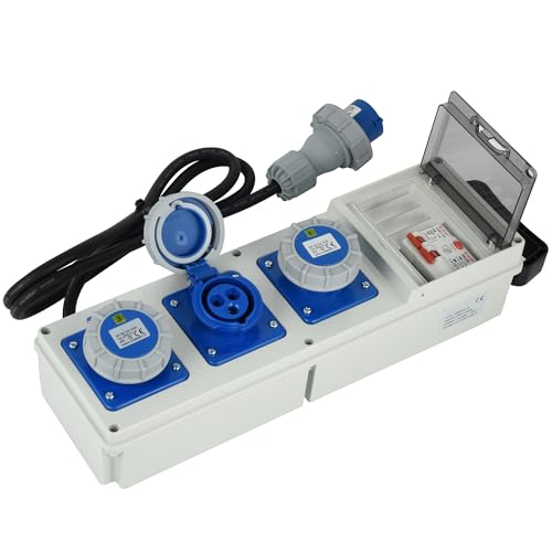 Electraline 60426 Quadro Elettrico di Distribuzione 3 Prese Industriali CEE, Spina CEE, Cavo 2M H07RN-F 3G2.5, IP67, con interruttore differenziale RCD 30ma + interruttore di sicurezza MCB