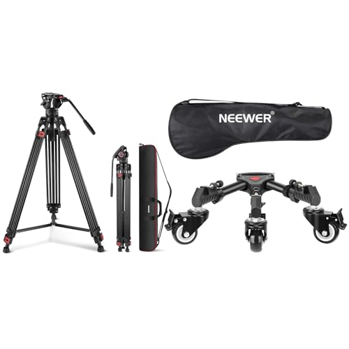 NEEWER 74' trípode de vídeo con Cabeza fluida,QR Placa Compatible con dji RS cardanes,Aluminio Resistente trípode, Carga máxima 17.6lb/8kg, Trípode Fotografía Dolly con 3 Inch Ruedas Goma