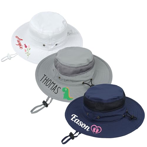 Custom Baby Sun Hat, Personalized Toddler Bucket Hat, Mesh Wide Brim Fishing Hat Beach Water Summer Hat for Boys Girls White3