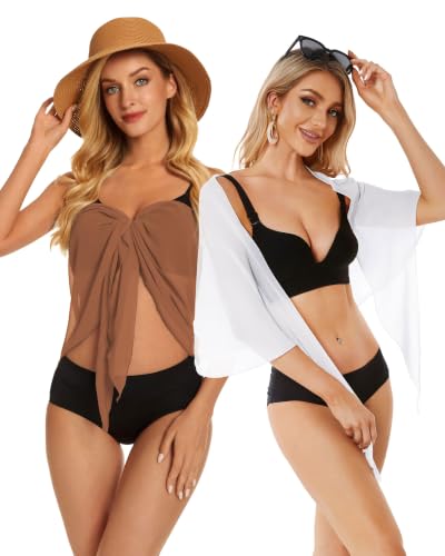 Image of CHICGAL 2 Pieces Women Beach Sarong Bathing Suit Wrap Skirt Sheer Bikini Swimsuit Cover Ups for Swimwear