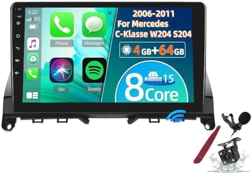 Android 15 Car Stereo Radio for B-enz C-Class W204 S204(2006-2011) 9inch 2K Touchscreen 2000 * 1200 Android Head Unit Multimedia Player with Carplay GPS Navi BT 5G WiFi DSP SWC,Y3