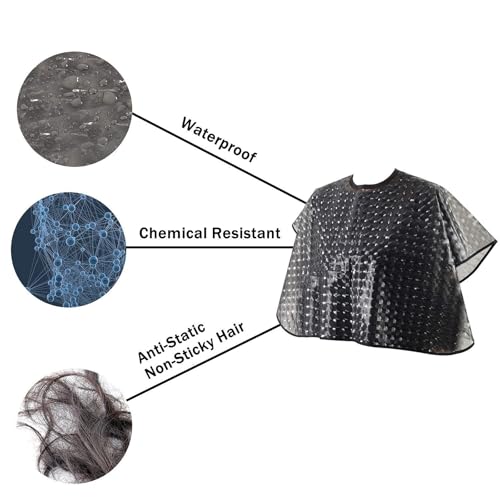 YELEGAI Waterproof unisex-adult Hair Dye Cape,Short Comb-Out Capes for Hair Stylist,Makeup Apron for Hair Color, (2, Black) - Thumbnail 3