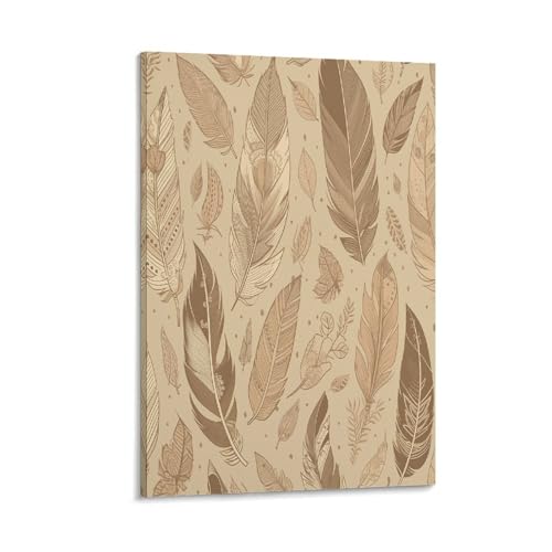 VstaDank Beige Leaf Pattern Canvas Wall Art Modern Decorative Artwork