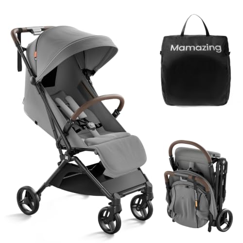 Image of MAMAZING Ultra Air Lightweight Baby Travel Stroller with Carbon Fiber Frame, Compact & Airplane-Friendly, One-Handed Fold, 11.6 lbs, Perfect for Toddlers, Grey