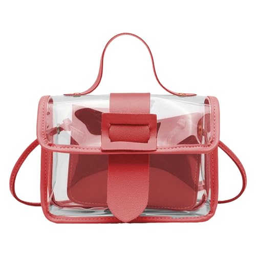 Bolsa de mensajero transparente | Bolsa de hombro transparente con correa - Bolsa de mano con asa para conciertos, playa y gimnasio, Red, Refer to description