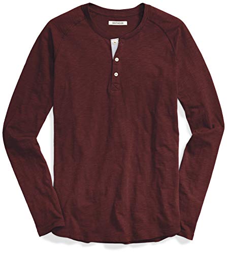 Goodthreads Men's Long-Sleeve Lightweight Slub Henley, Burgundy, Large