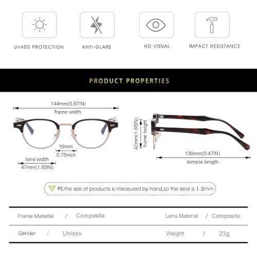 Image of Gleyemor Fashion Blue Light Glasses for Men Women, Semi Rimless Frame Computer Glasses (Tortoise Gold)