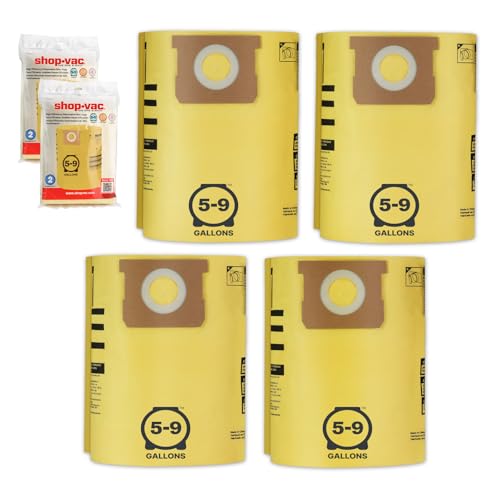 Shop-Vac 90671 Filter Bag for 5-9 Gallon Vacuums Disposable 4 Pack Yellow