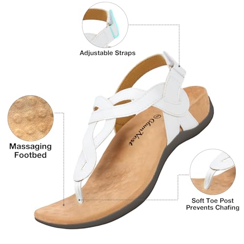 Image of Women's Orthopedic Arch Support Comfortable Walking Sandals, Orthotic Thong T-Strap Supportive Casual Flat Summer Sandals for Women