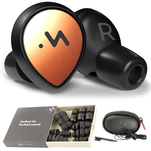 Minuendo LIVE earplugs | High Fidelity Acoustic Hearing Protection for Concerts, Clubbing, Festivals, Musicians, DJ’s | 11 eartips/Leash/Carry case (Black/Copper)
