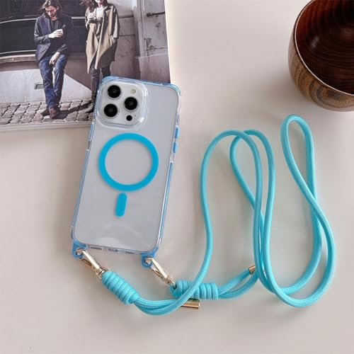 Coque iPhone 15 Pro transparente antichoc et sangle magnétique bandoulière sans fil