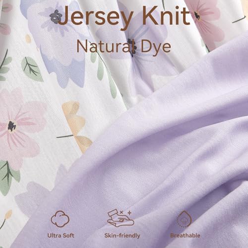 Image of Changing Pad Cover Girl Set in Soft Jersey Material - Fits 32 inch /34''x16 Contoured Pad for Babies, Brilliant Little Flowers and Purple
