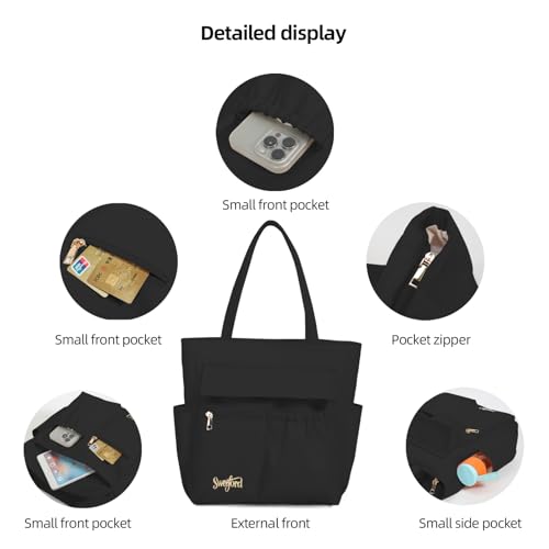 Large Tote Bag for Women, Multi Pocket Casual Shoulder Bag with Zipper, Heavy Duty Everyday Tote for Work, Gym, Beach & More4