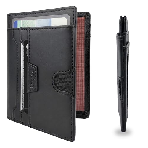 LuxyGo Porte-Cartes en Cuir Véritable, Portefeuille Slim RFID/NFC Anti-Piratage, Étui Cartes Bancaires et Papiers, 9 Emplacements avec Fenêtres ID, 12 x 8 x...