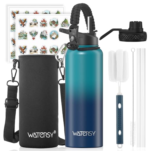 WATERSY Isolierte Edelstahl Thermosflasche 40oz Vakuumisolierte Trinkflasche mit 2 Deckel Auslaufsichere Wasserflasche 1200 ml Doppelwand… – Ansicht 1