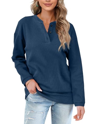 Image of OFEEFAN Womens Casual Sweatshirts Henley Button Up Long Sleeve Tunic Tops
